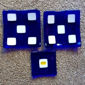 Cobalt Blue Fused Square Glass Plates set of 3